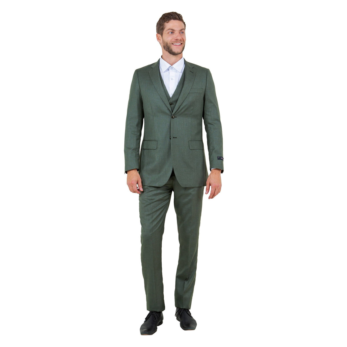 Men's Hybrid - Fit 3pc Sharkskin Suit w/ Expandable Waistband - Bundle Bus
