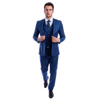 Men's Hybrid - Fit 3pc Sharkskin Suit w/ Expandable Waistband - Bundle Bus