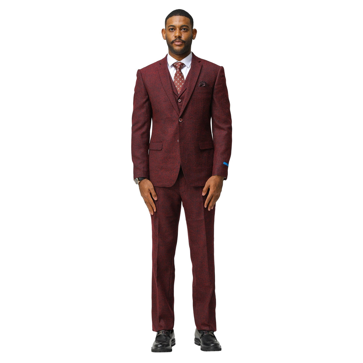 Men's Hybrid - Fit 3pc Tweed Suit w/ Expandable Waistband - Bundle Bus