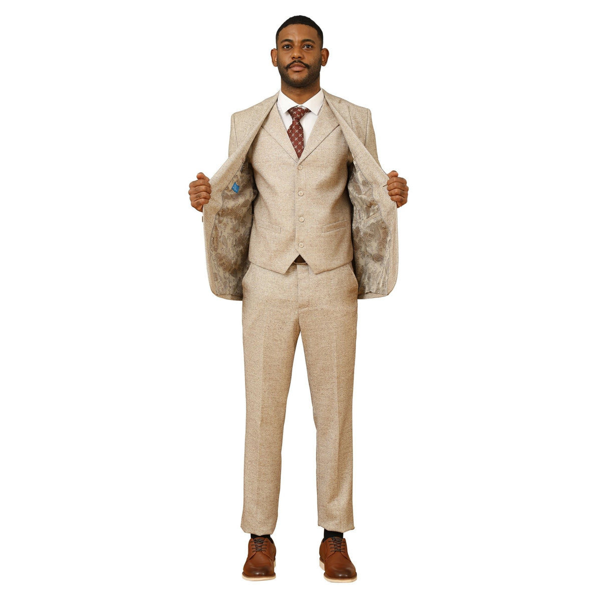 Men's Hybrid - Fit 3pc Tweed Suit w/ Expandable Waistband - Bundle Bus