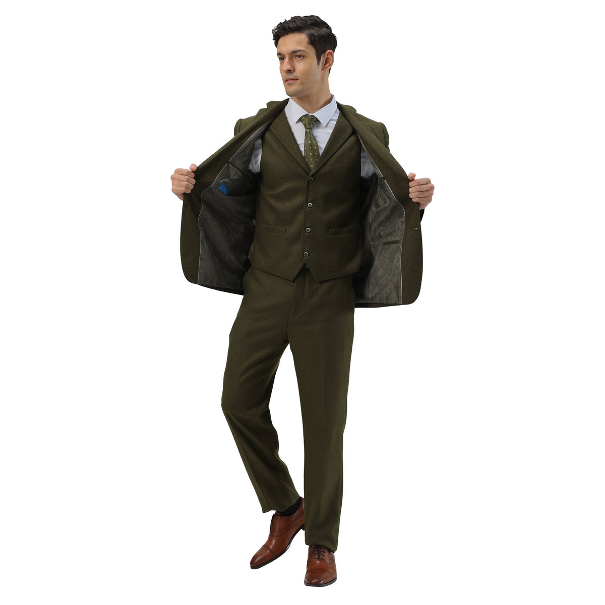 Men's Hybrid - Fit 3pc Tweed Suit w/ Expandable Waistband - Bundle Bus
