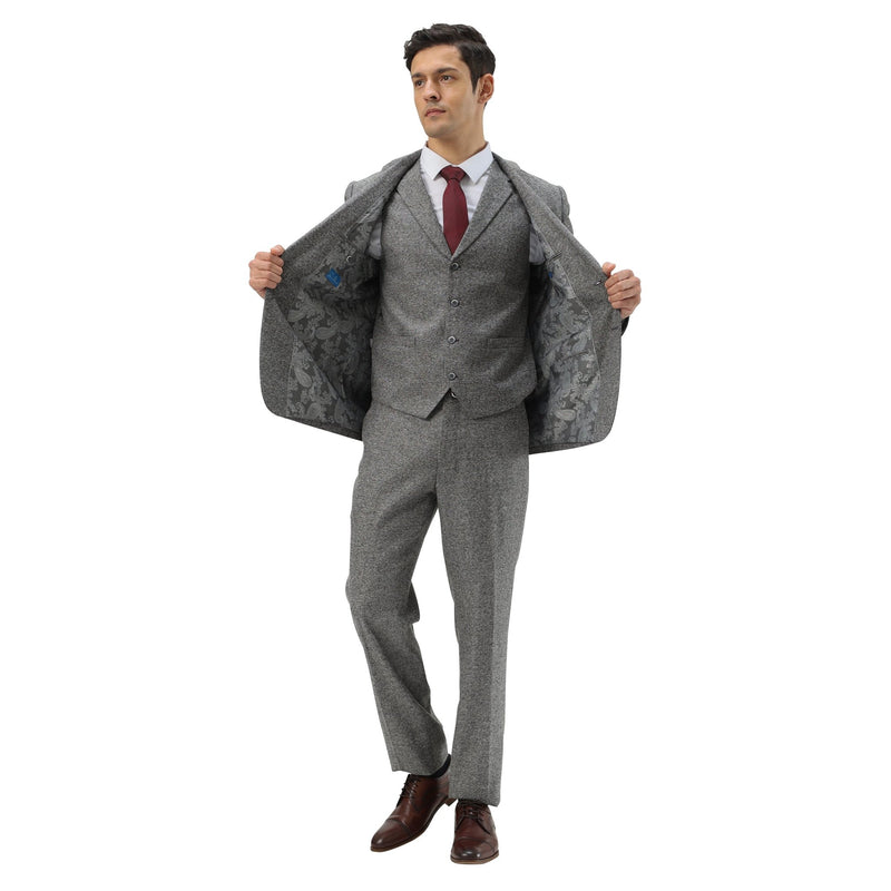 Men's Hybrid - Fit 3pc Tweed Suit w/ Expandable Waistband - Bundle Bus