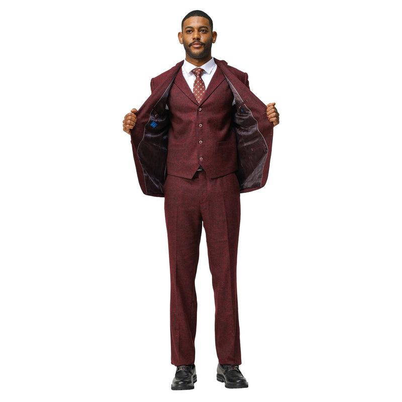 Men's Hybrid - Fit 3pc Tweed Suit w/ Expandable Waistband - Bundle Bus