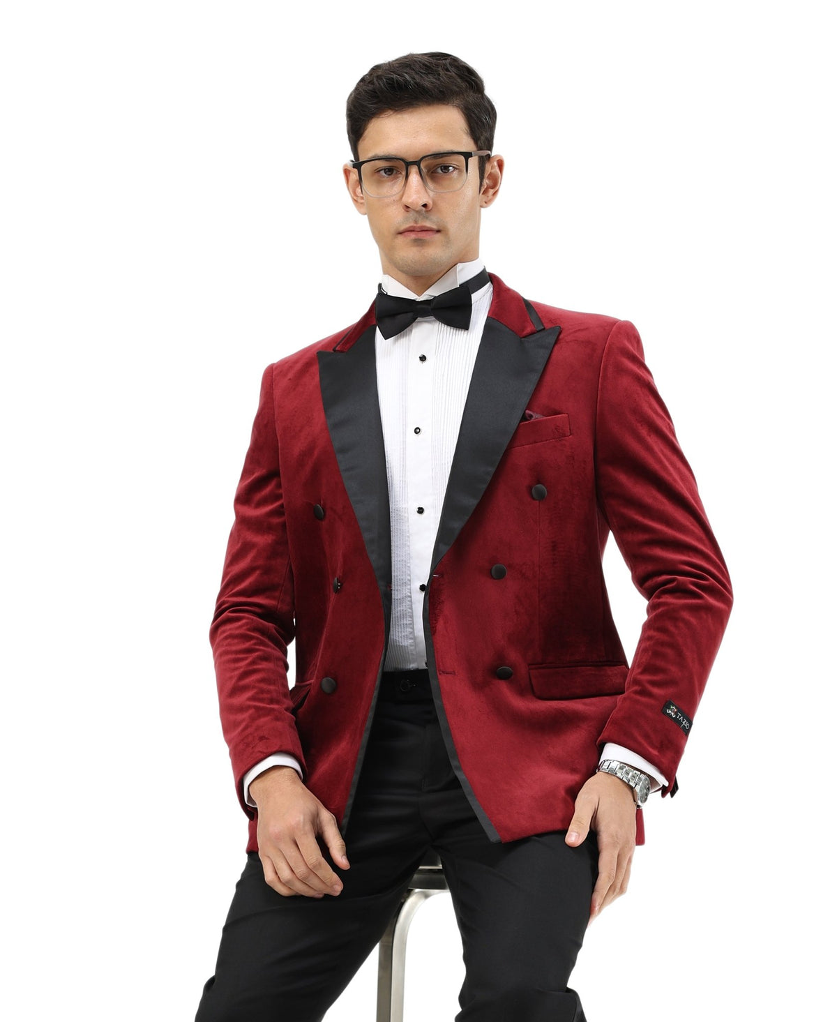 Men's Hybrid Fit Velvet Sport Coat w/ Satin Peak Lapel - Bundle Bus