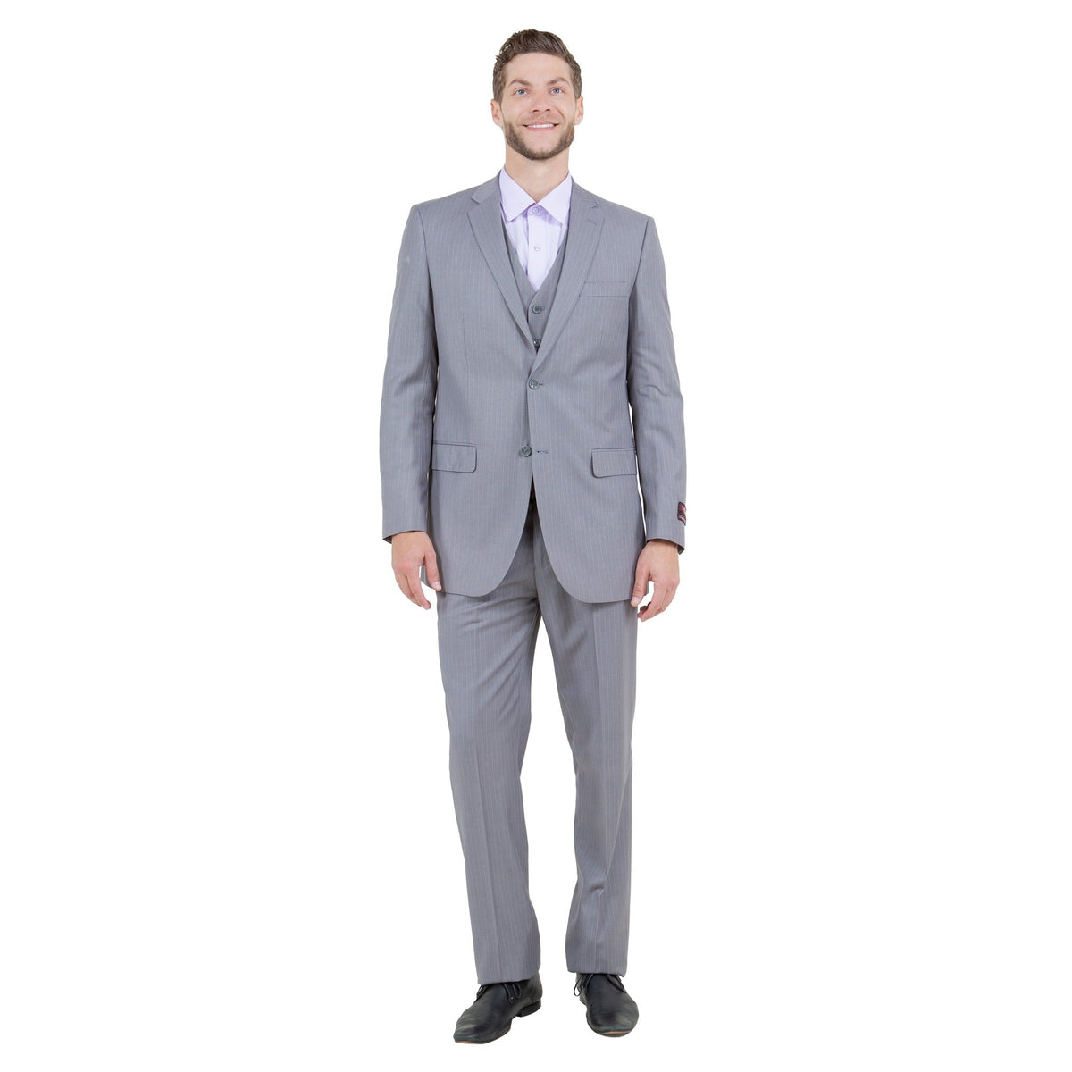 Men's Modern - Fit 3pc Pinstripe Suit, Notch Lapel - Bundle Bus