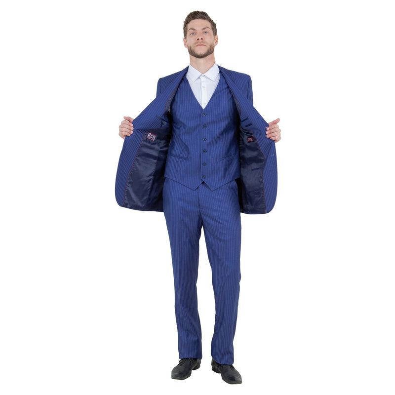 Men's Modern - Fit 3pc Pinstripe Suit, Notch Lapel - Bundle Bus