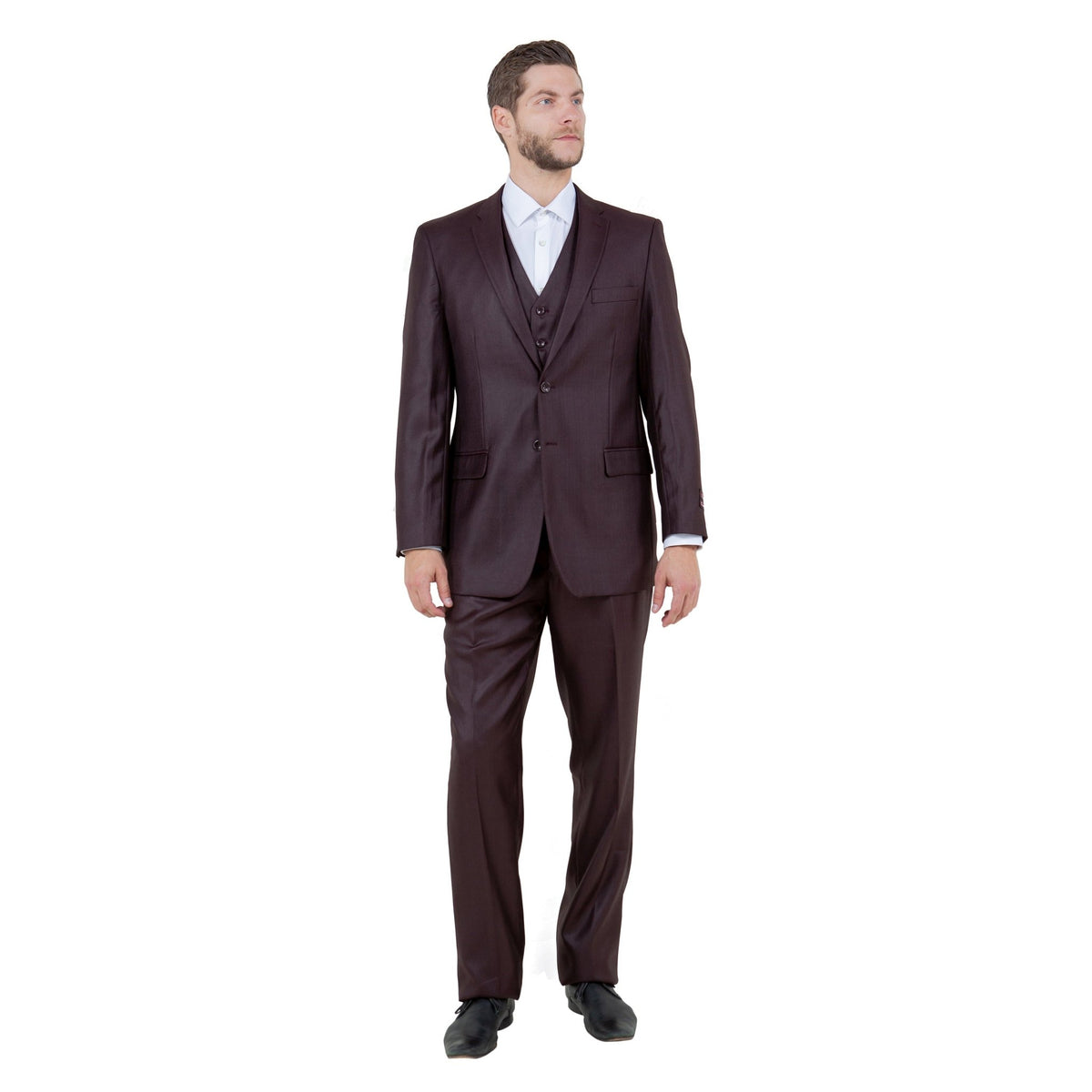 Men's Modern - Fit 3pc Sharkskin Suit Set - Bundle Bus