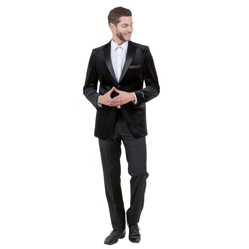 Men's Modern Fit Velvet Blazer w/ Elbow Patch - Bundle Bus