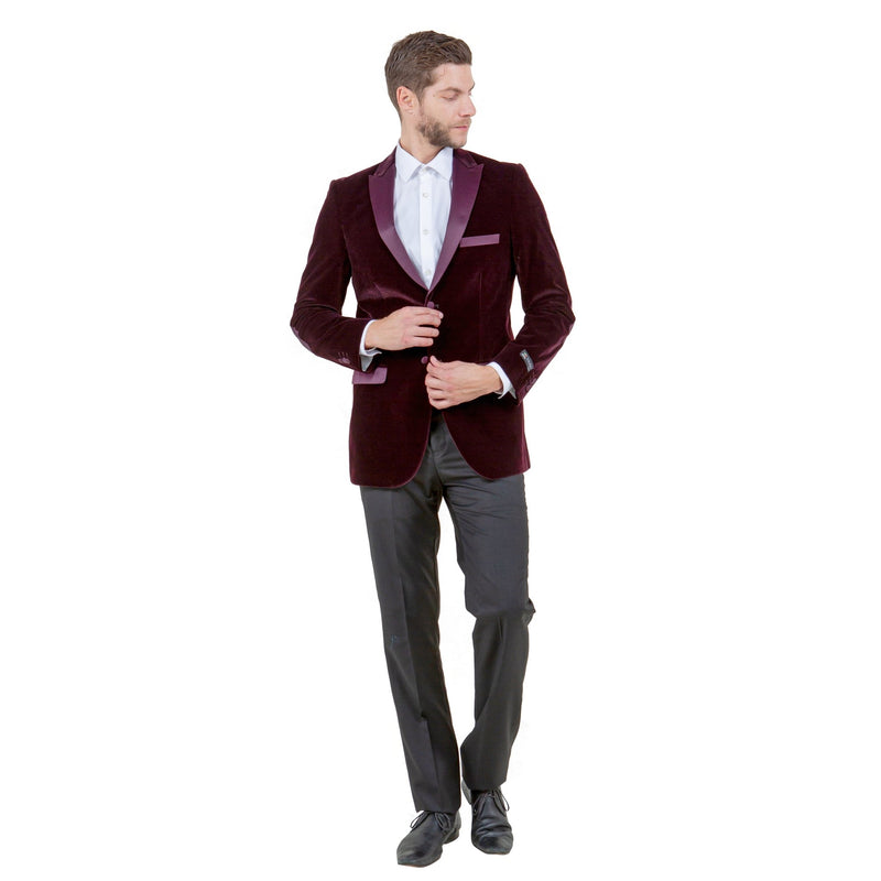 Men's Modern Fit Velvet Blazer w/ Elbow Patch - Bundle Bus