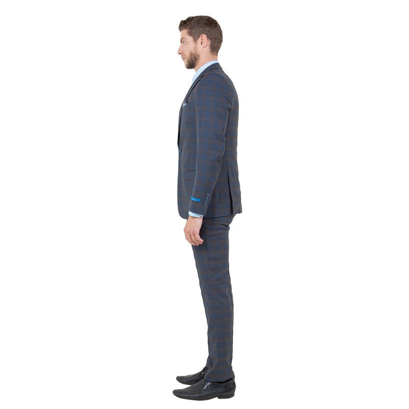 Men's Skinny - Fit Glen Plaid 3pc Suit Set w/ U - Neck Vest - Bundle Bus