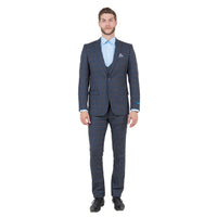 Men's Skinny - Fit Glen Plaid 3pc Suit Set w/ U - Neck Vest - Bundle Bus