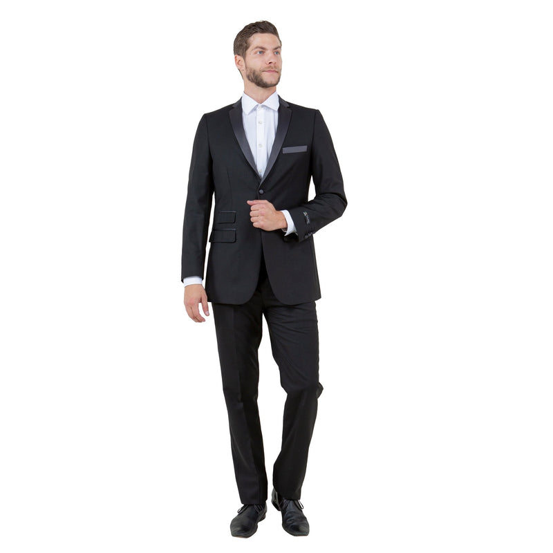 Men's Slim - Fit Tuxedo Sport Coat w/ Satin Notch Lapel - Bundle Bus
