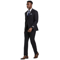 Men's Stacy Adams Hybrid - Fit 3pc Notch Lapel Suit Set, Jacket Vest and Pants - Bundle Bus