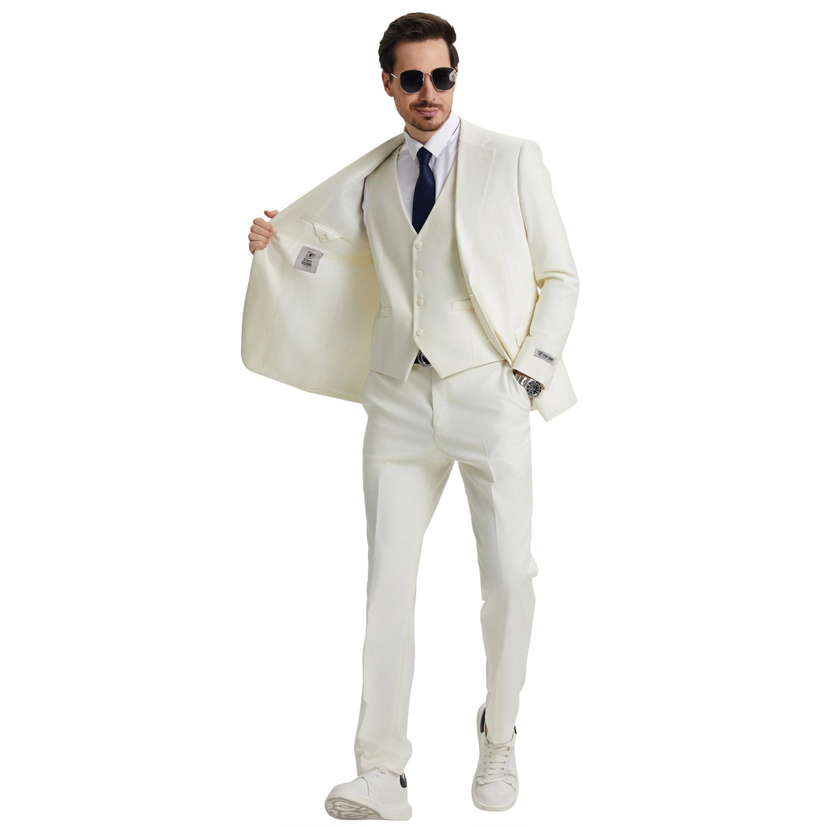 Men's Stacy Adams Hybrid - Fit 3pc Notch Lapel Suit Set, Jacket Vest and Pants - Bundle Bus