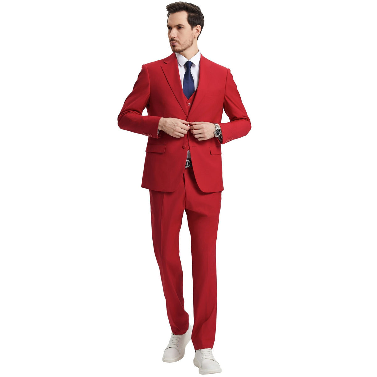 Men's Stacy Adams Hybrid - Fit 3pc Notch Lapel Suit Set, Jacket Vest and Pants - Bundle Bus