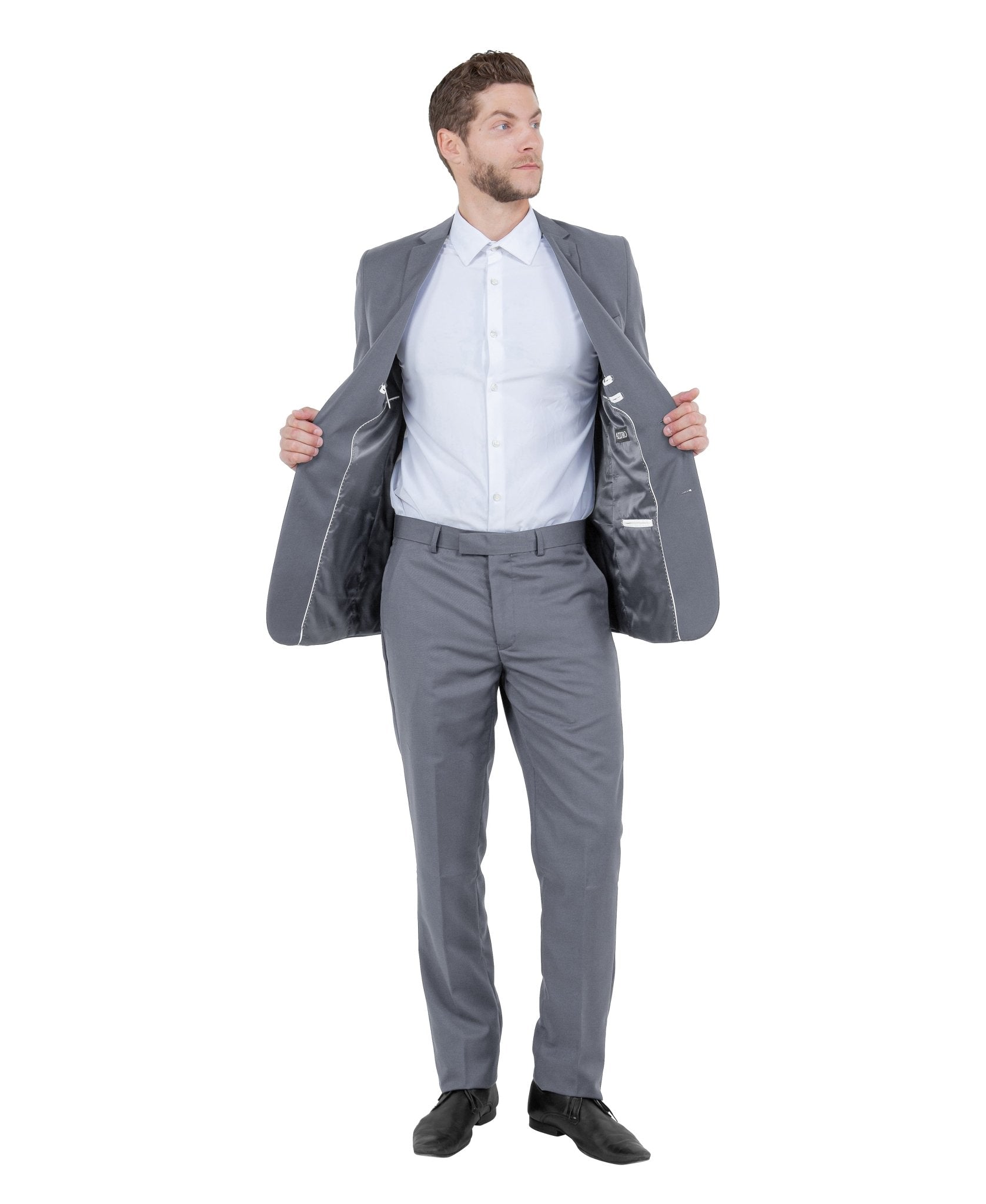 Mid Grey Men's Hybrid - Fit 3pc Paisley Suit w/ Wide Black Shawl Collar - Bundle Bus