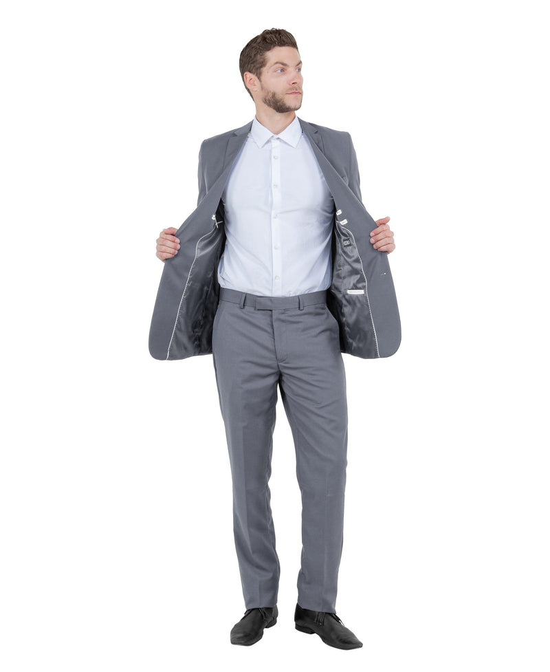 Mid Grey Men's Hybrid - Fit 3pc Paisley Suit w/ Wide Black Shawl Collar - Bundle Bus
