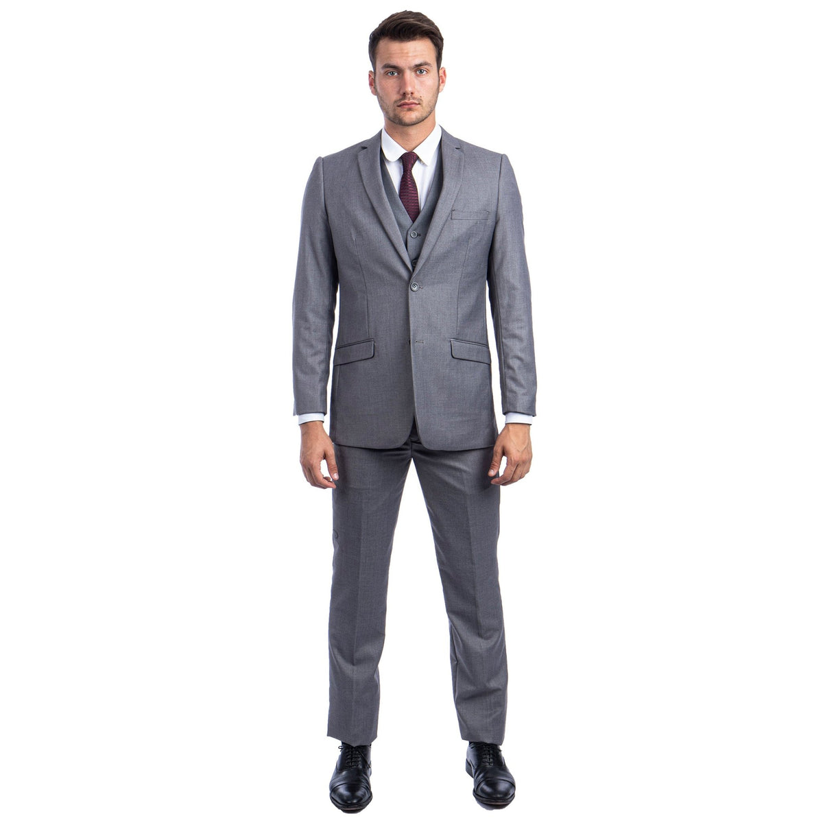 Mid Grey Men's Hybrid - Fit 3pc Paisley Suit w/ Wide Black Shawl Collar - Bundle Bus