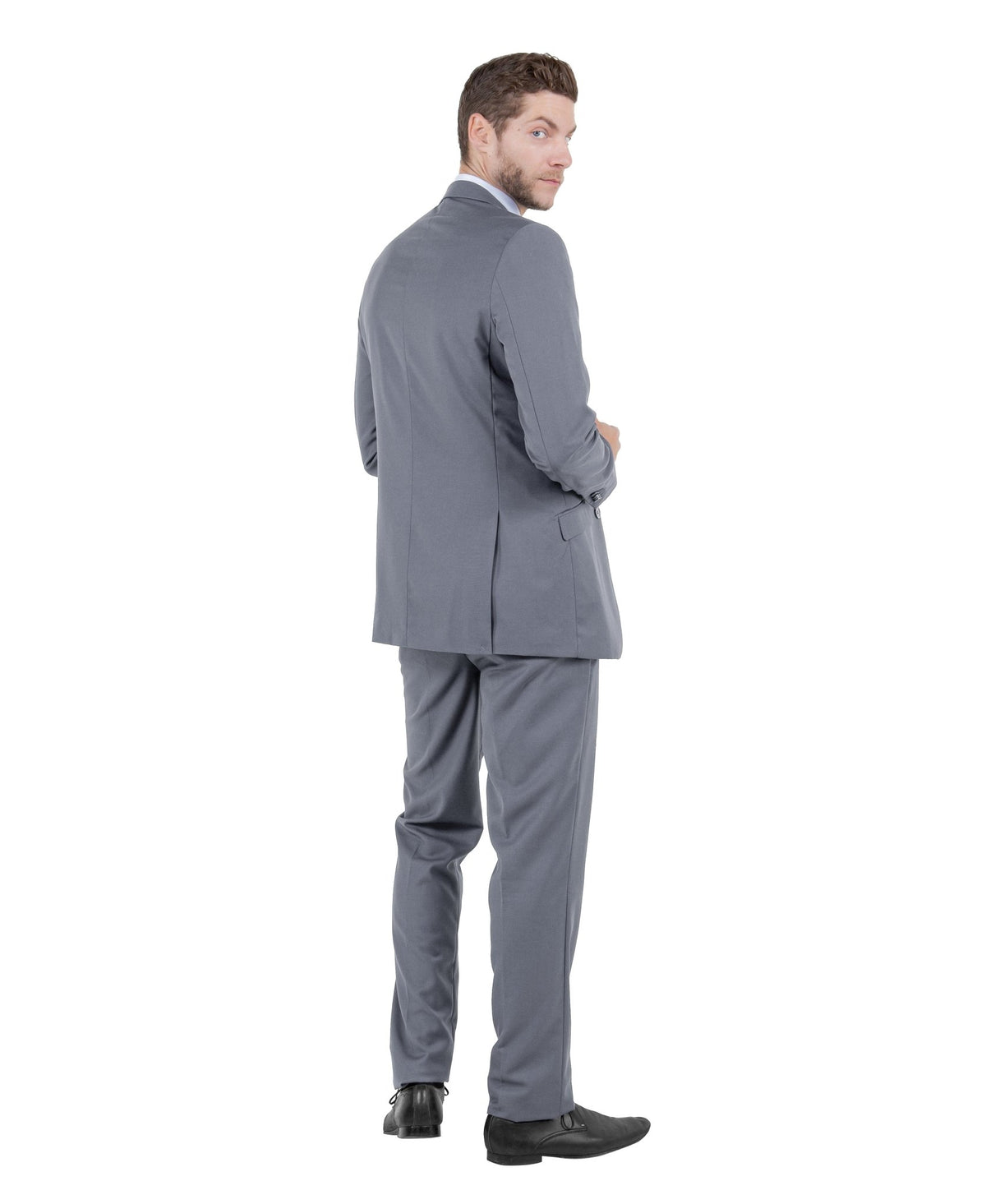 Mid Grey Men's Hybrid - Fit 3pc Paisley Suit w/ Wide Black Shawl Collar - Bundle Bus
