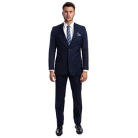 Navy Blue Men's Hybrid - Fit 3pc Paisley Suit w/ Wide Black Shawl Collar - Bundle Bus