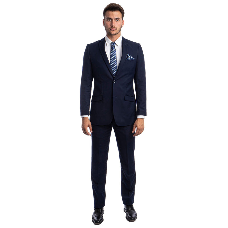 Navy Blue Men's Hybrid - Fit 3pc Paisley Suit w/ Wide Black Shawl Collar - Bundle Bus