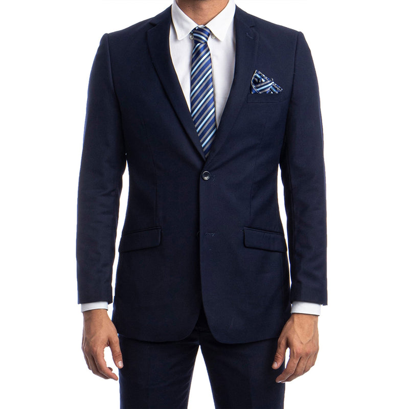 Navy Blue Men's Hybrid - Fit 3pc Paisley Suit w/ Wide Black Shawl Collar - Bundle Bus