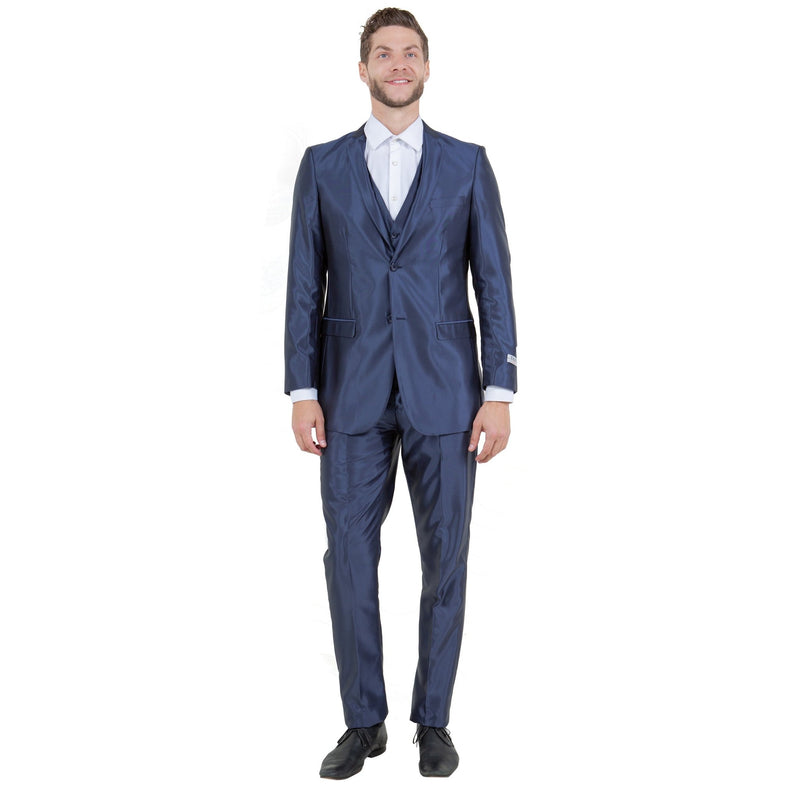 Navy Men's Sharskin Slim - Fit 3 - Piece Suit - Bundle Bus