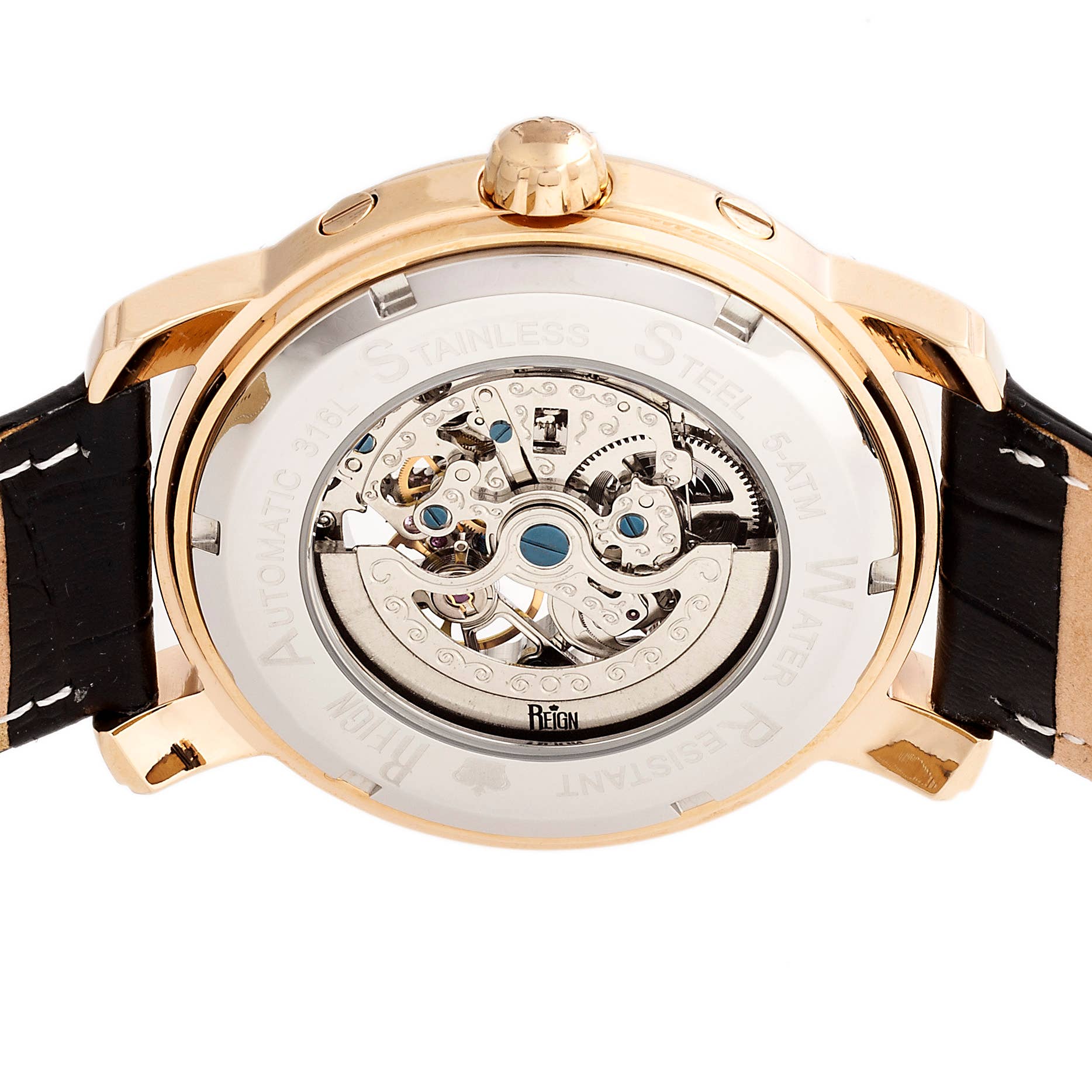 Reign Kahn Automatic Leather - Band Skeleton Watch - Bundle Bus