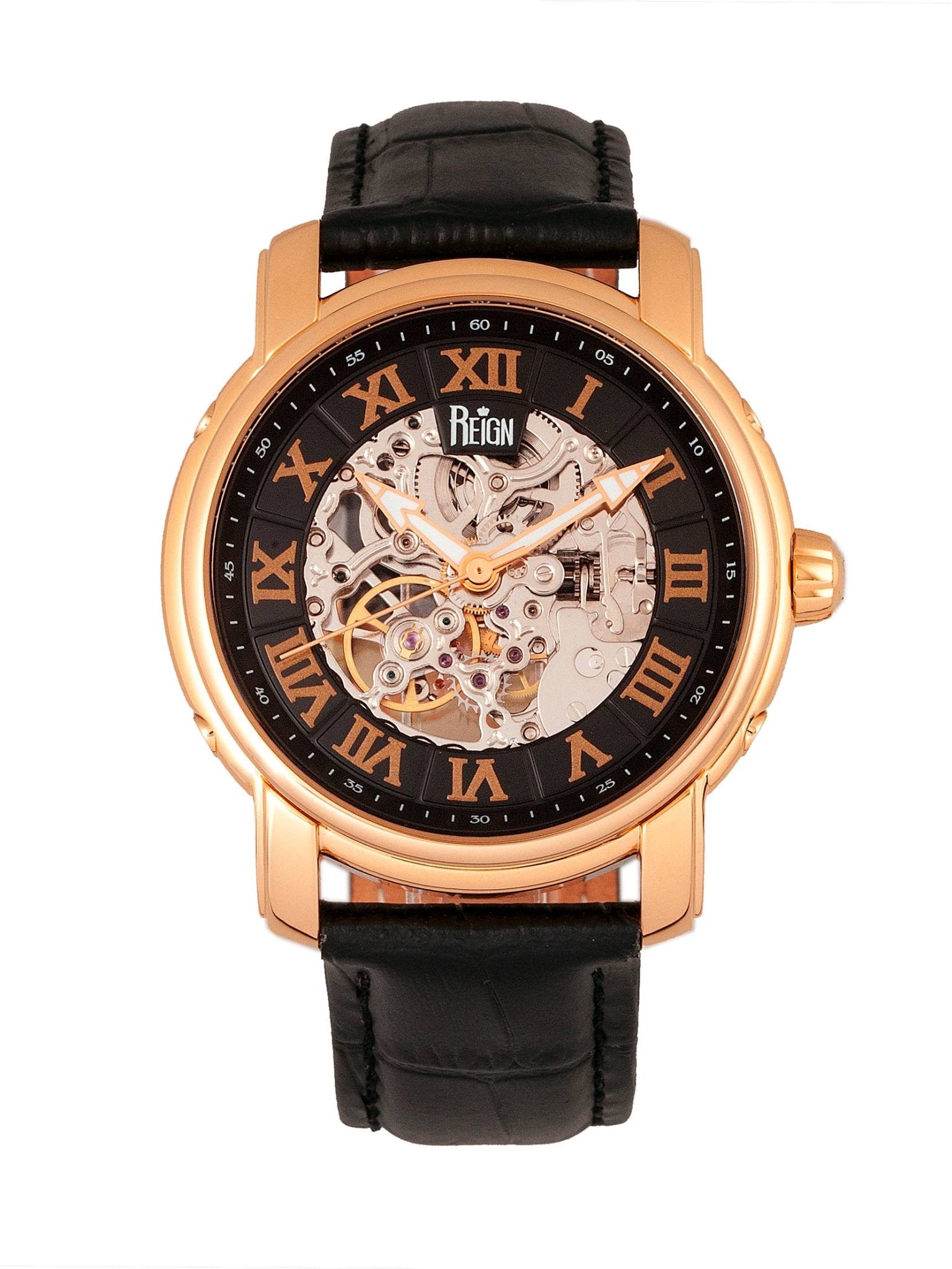 Reign Kahn Automatic Leather - Band Skeleton Watch - Bundle Bus
