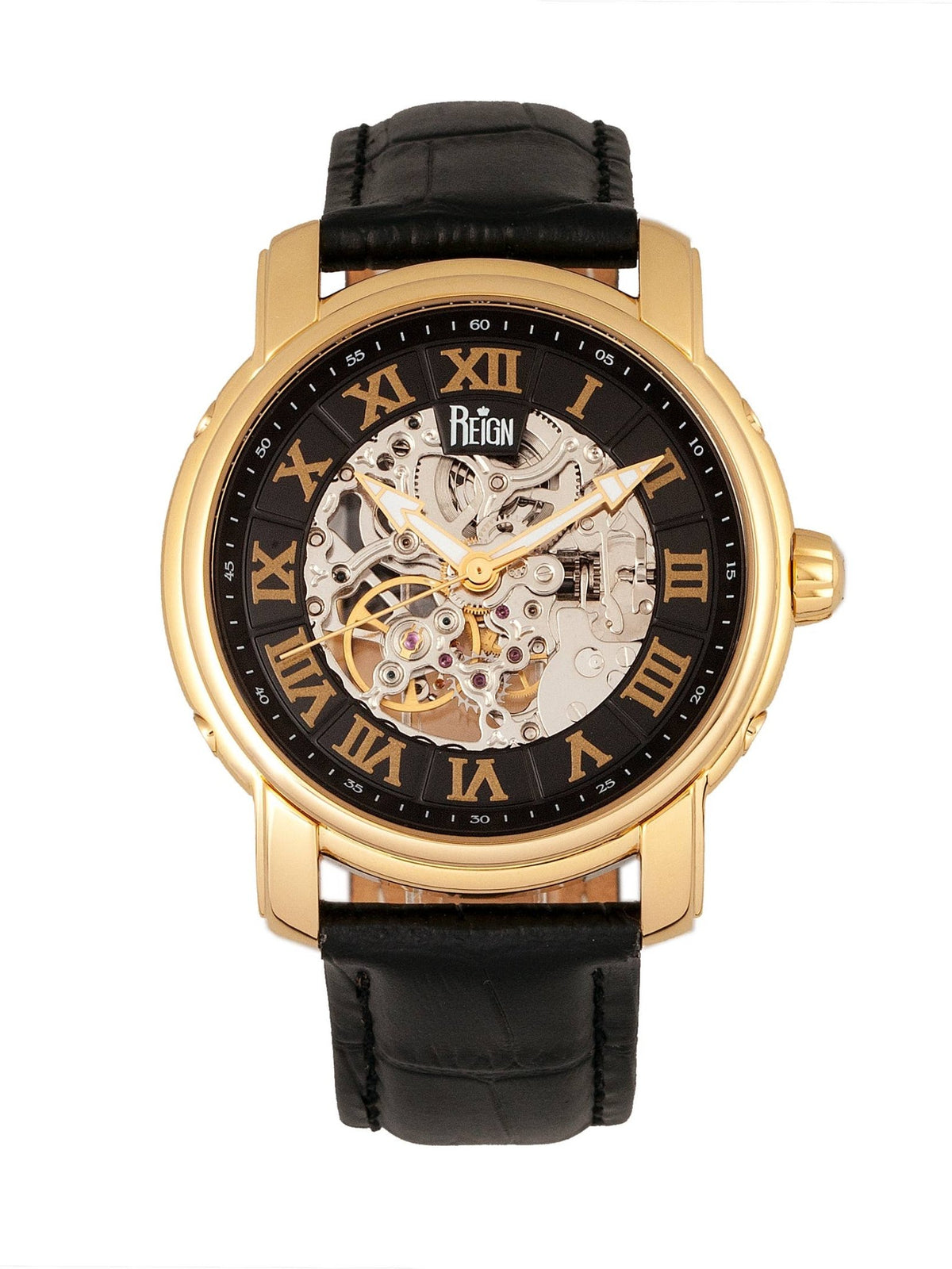 Reign Kahn Automatic Leather - Band Skeleton Watch - Bundle Bus