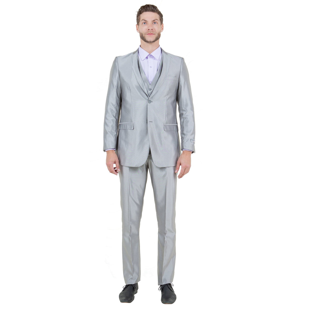 Silver Men's Sharskin Slim - Fit 3 - Piece Suit - Bundle Bus