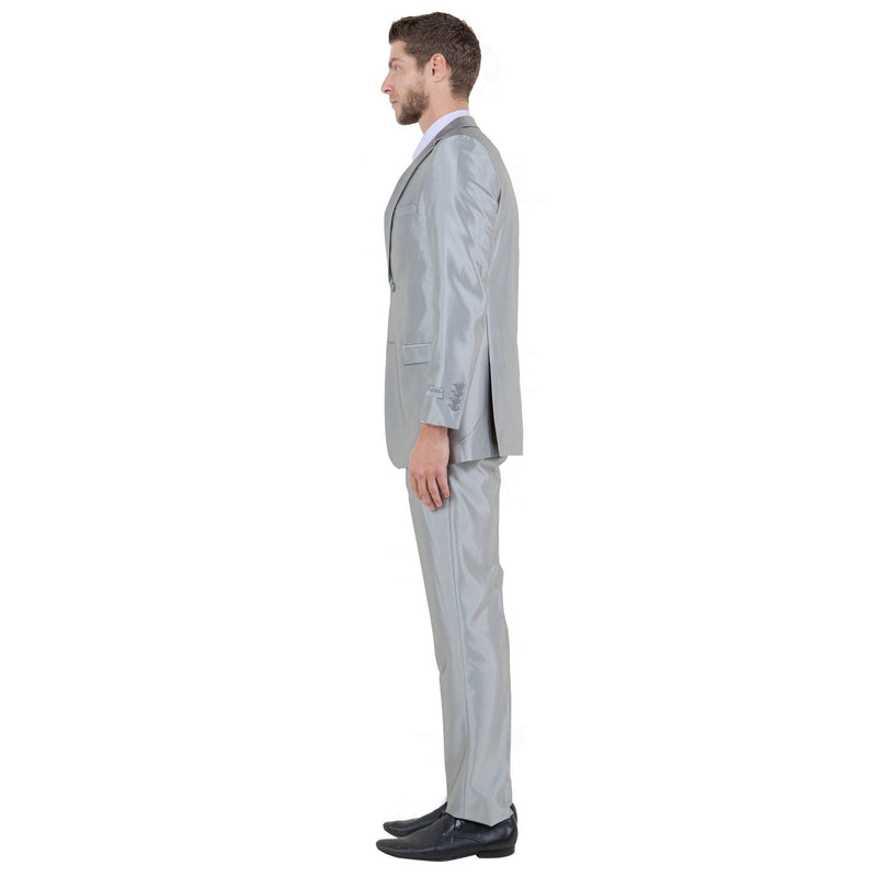 Silver Men's Sharskin Slim - Fit 3 - Piece Suit - Bundle Bus