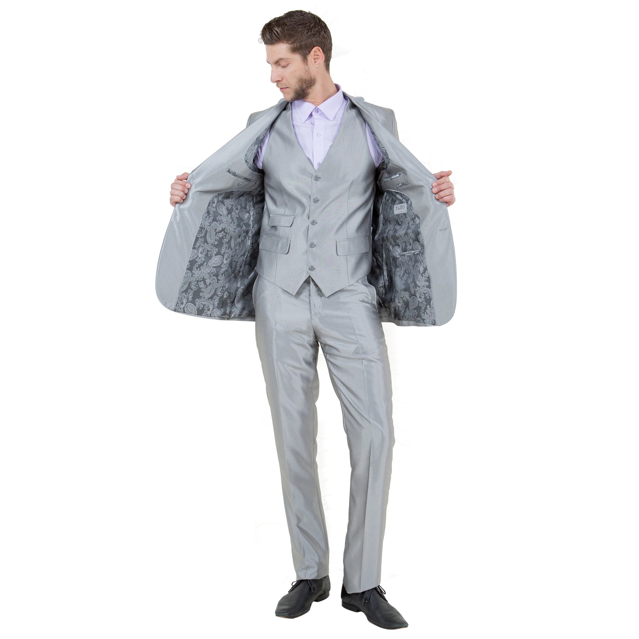 Silver Men's Sharskin Slim - Fit 3 - Piece Suit - Bundle Bus