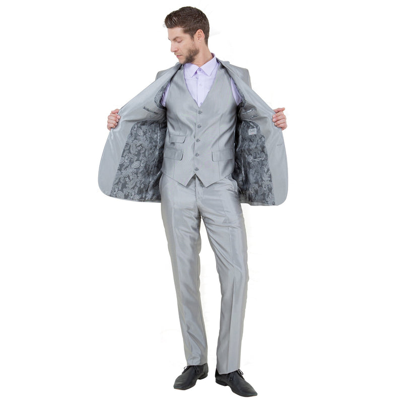 Silver Men's Sharskin Slim - Fit 3 - Piece Suit - Bundle Bus