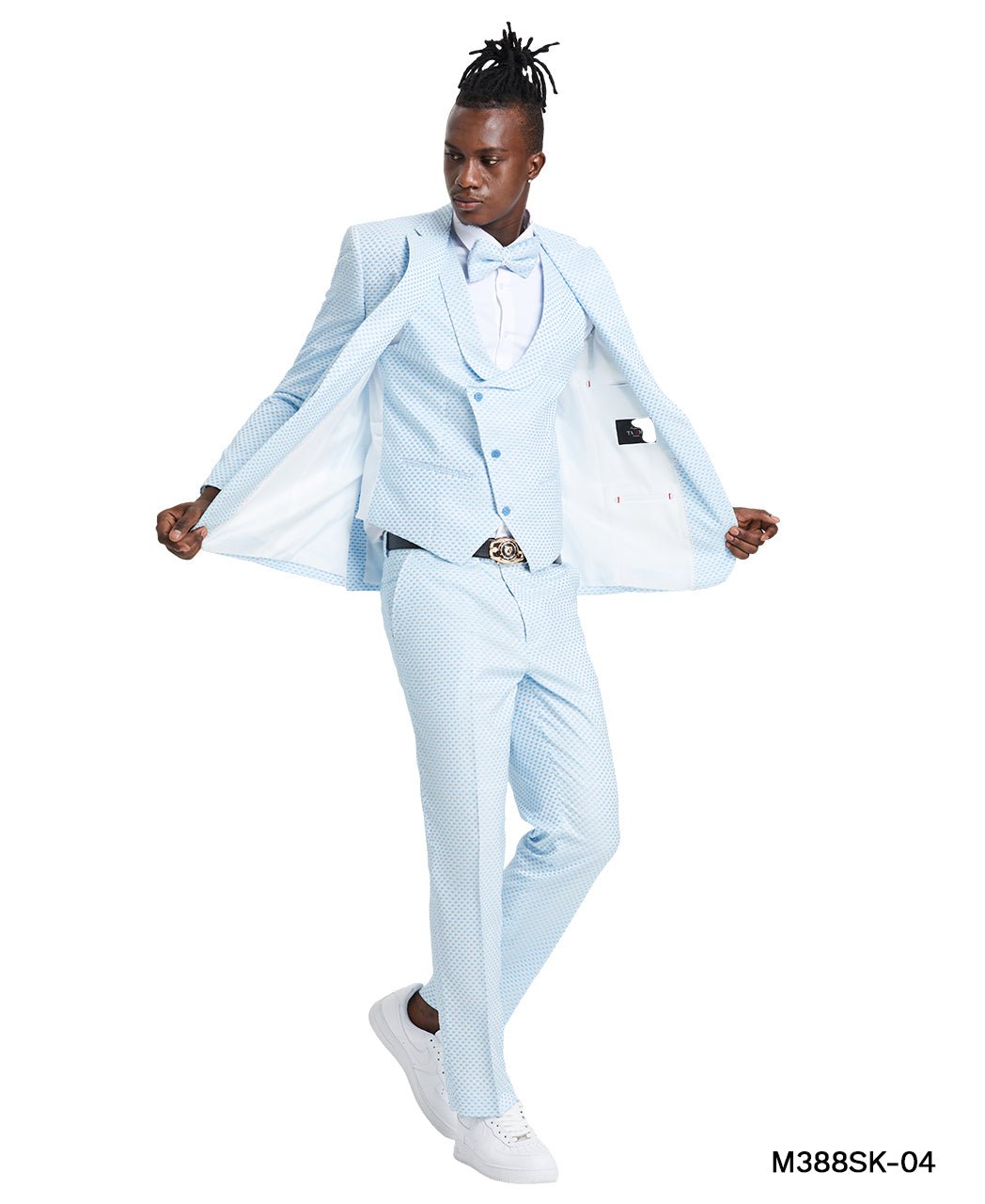 Sky Blue Suit with U - Shaped Shawl Collared Vest - Bundle Bus