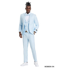 Sky Blue Suit with U - Shaped Shawl Collared Vest - Bundle Bus