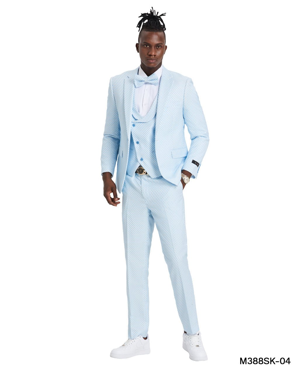 Sky Blue Suit with U - Shaped Shawl Collared Vest - Bundle Bus