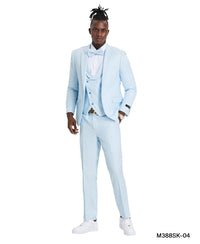 Sky Blue Suit with U - Shaped Shawl Collared Vest - Bundle Bus
