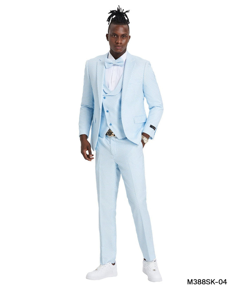 Sky Blue Suit with U - Shaped Shawl Collared Vest - Bundle Bus