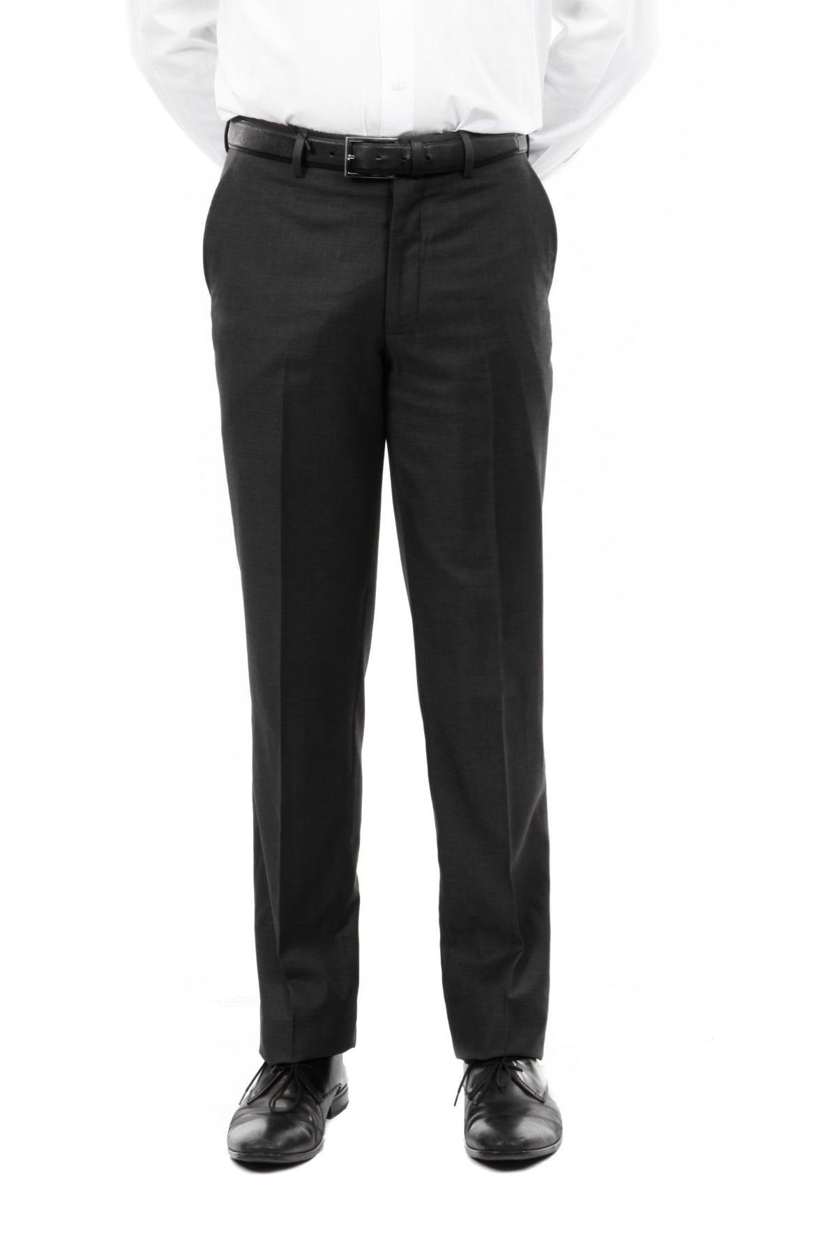 Slim Fit Hemmed Bottom Dress Pants Solid Black - Bundle Bus