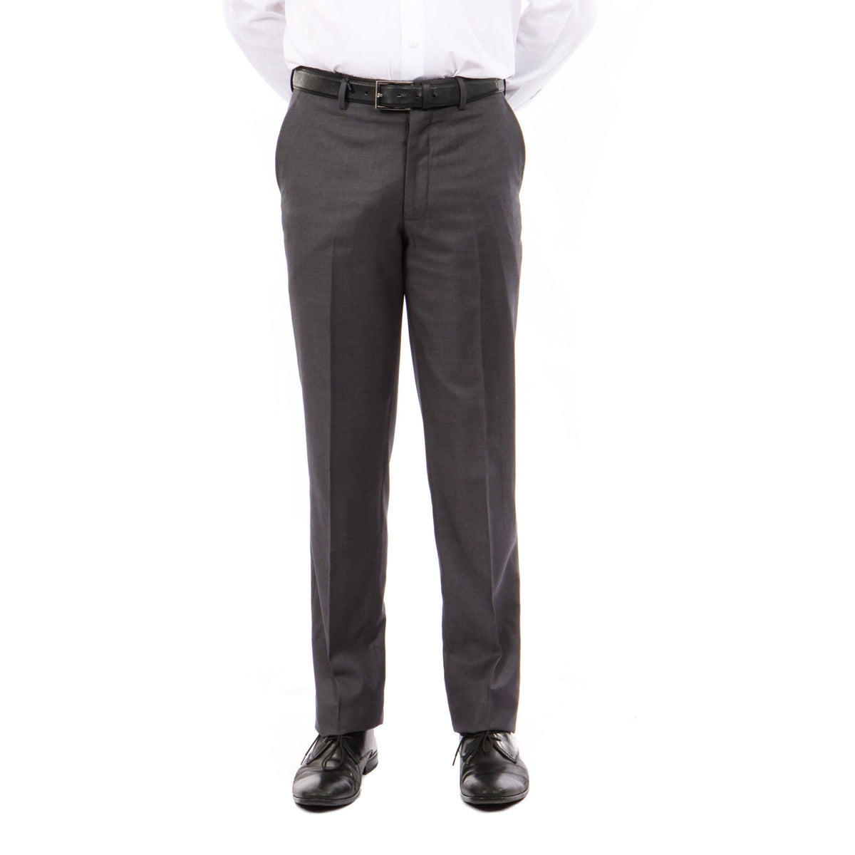 Slim Fit Hemmed Bottom Dress Pants Solid DK Grey - Bundle Bus