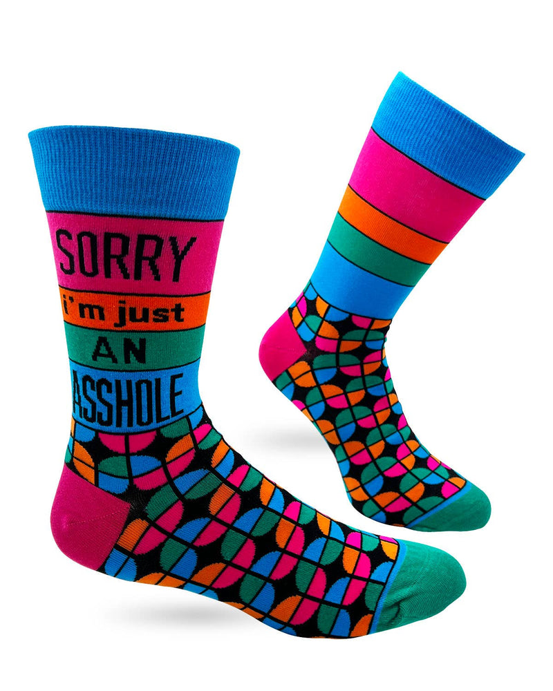Sorry I'm Just An Asshole Men's Novelty Crew Socks - Bundle Bus