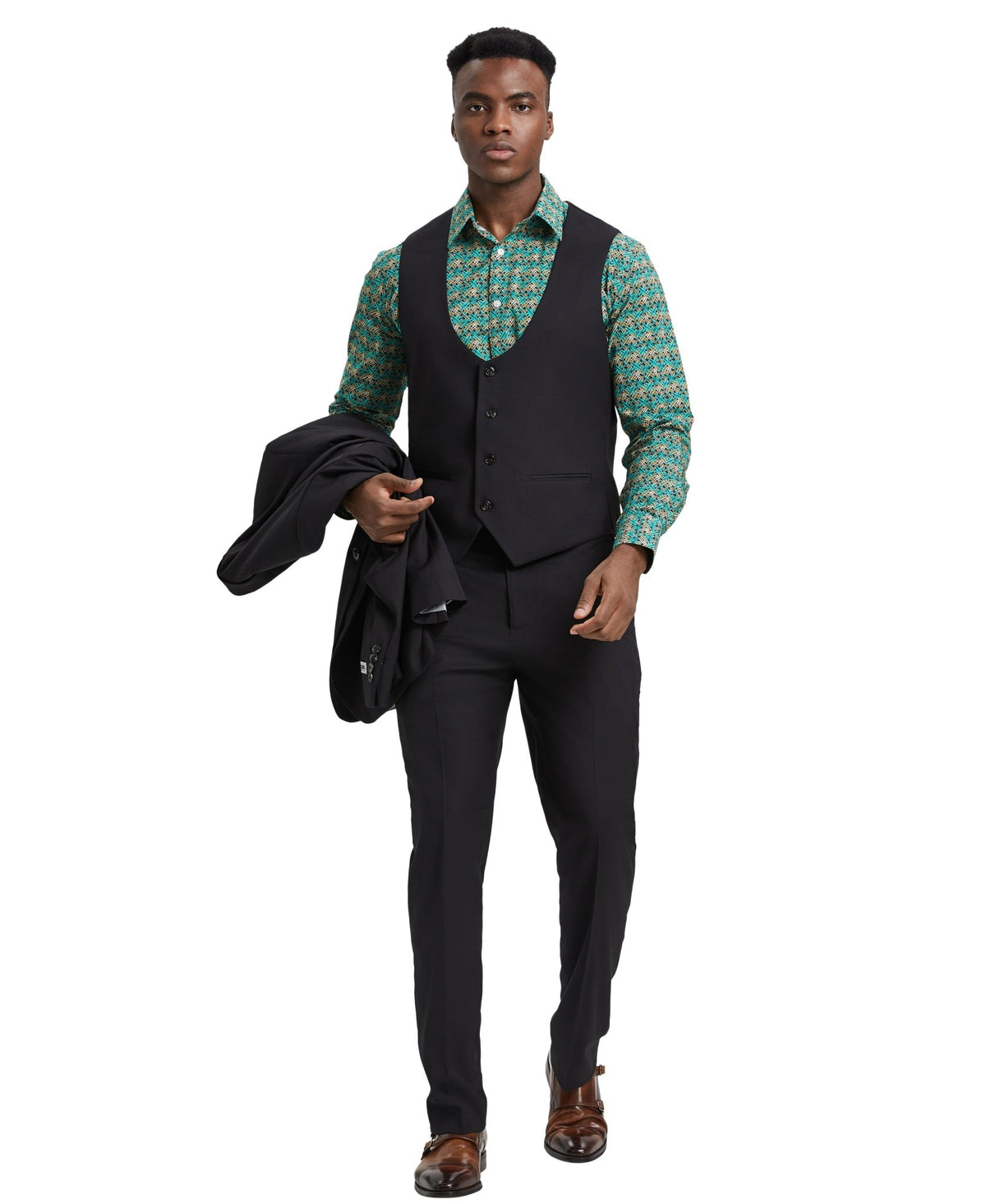 Stacy Adams Hybrid Fit U - Shaped Vested Suit, Black - Bundle Bus