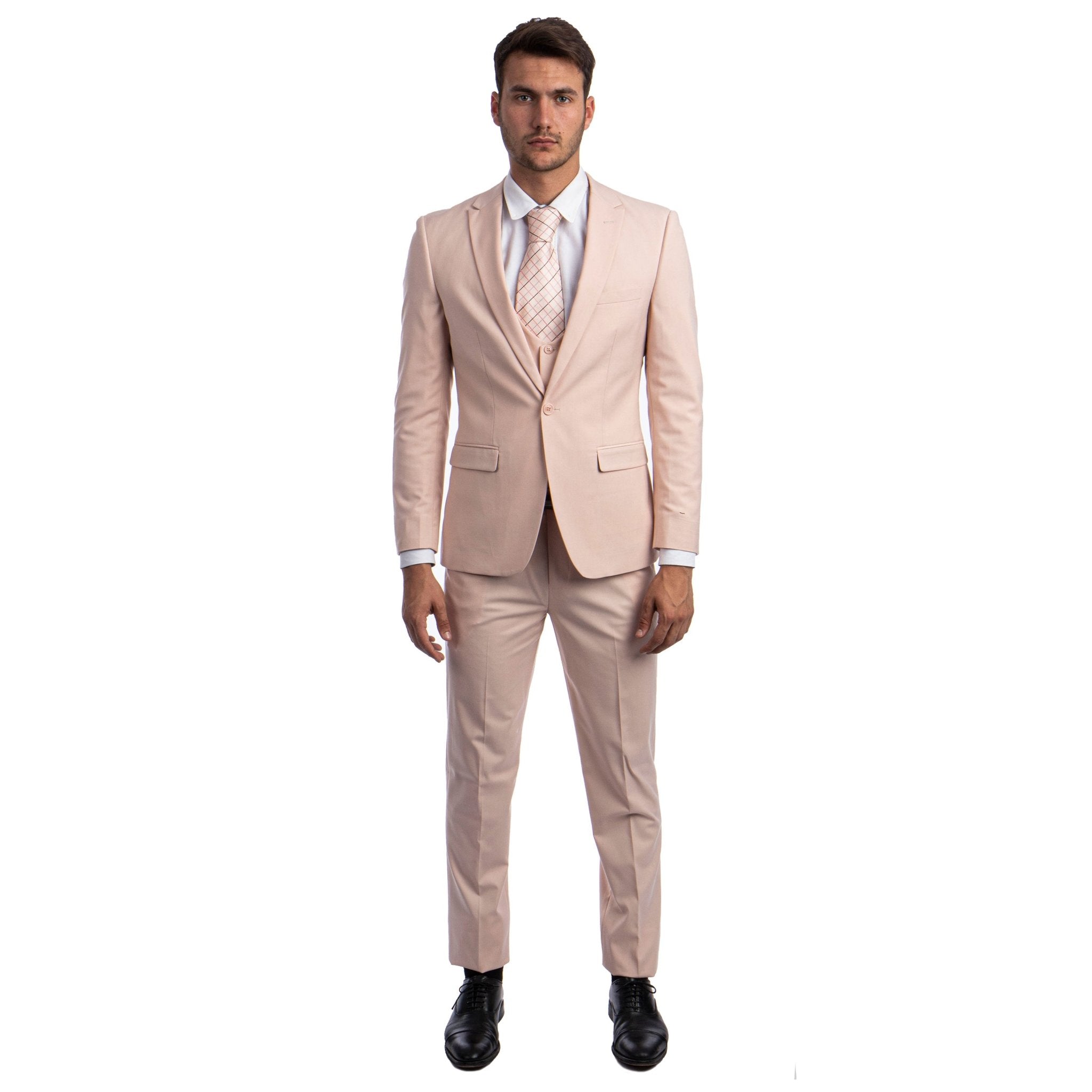 Tazzio Mens - suit 3 - PC Solid Ultra Slim Fit w U - Shape Vest - Bundle Bus
