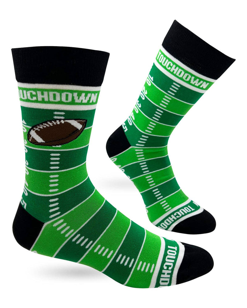 Touchdown Men's Novelty Crew Socks Featuring American Football Field - Bundle Bus