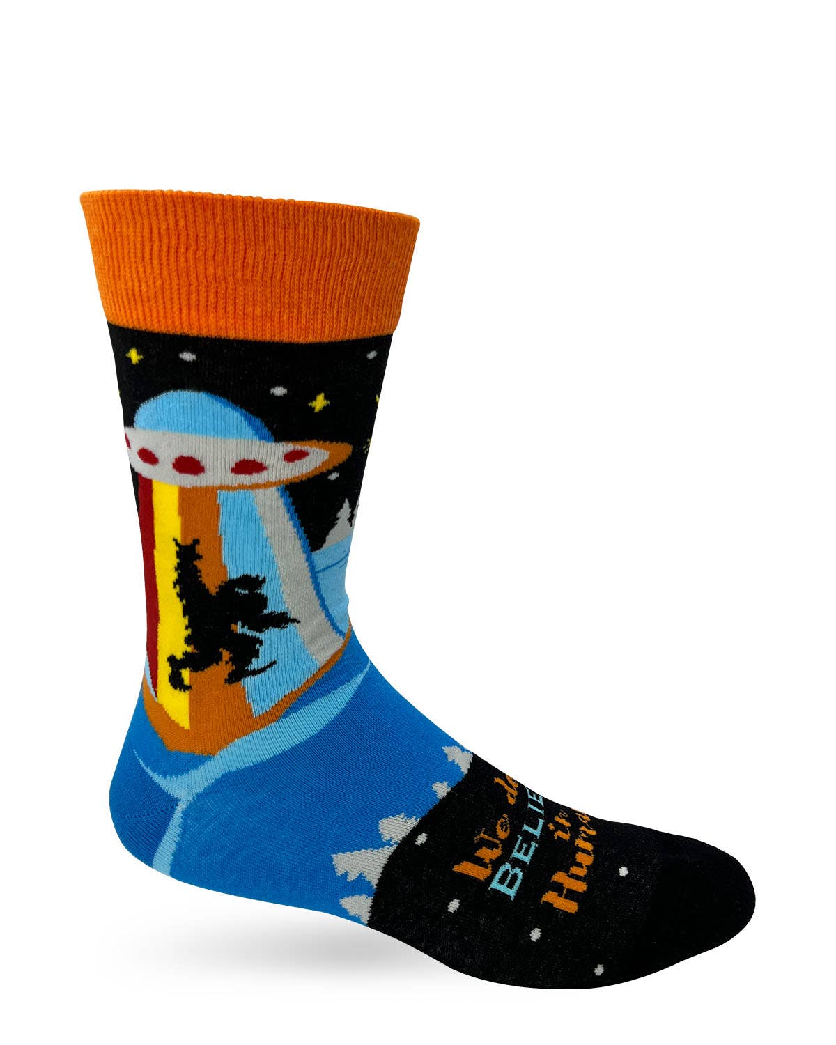 We Don't Believe in Humans Men's Novelty Crew Socks - Bundle Bus