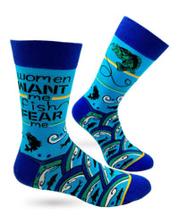 Women Want Me Fish Fear Me Men's Novelty Crew Socks - Bundle Bus
