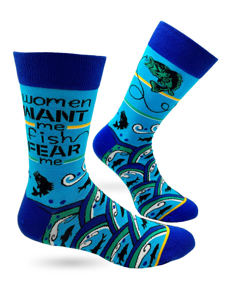 Women Want Me Fish Fear Me Men's Novelty Crew Socks - Bundle Bus
