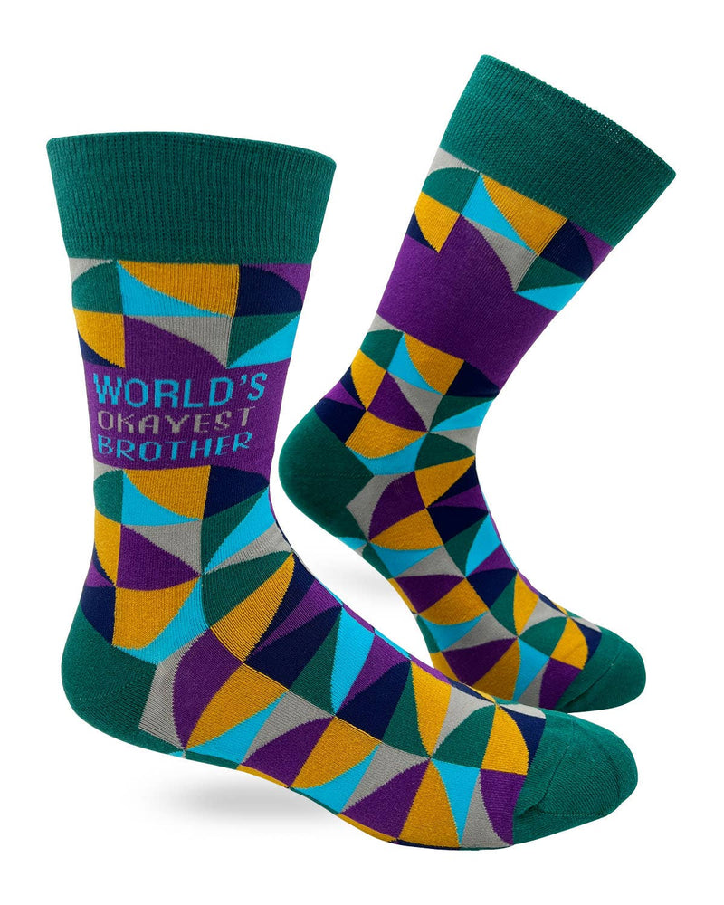 World's Okayest Brother Men's Novelty Crew Socks - Bundle Bus