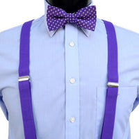 3pc Men's Purple Clip-on Suspenders, Dots Bow Tie & Hanky Sets - FYBTHSU-PUR#2 - Bundle Bus